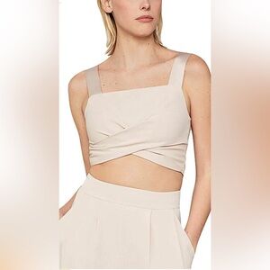 🔥NWOT BCBG CROP Nude Beige Sash Tie Blouse Top Party Sexy Event Cocktail S
